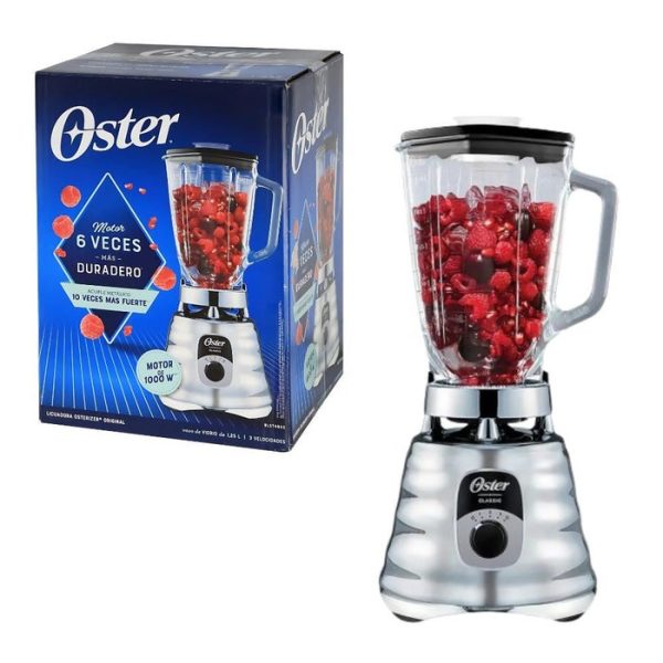 Licuadora clásica Oster® cromada 3 velocidades con perilla ergonómica BLST4655